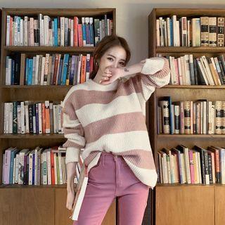 Round-neck Stripe Ribbed Sweater