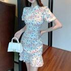 Short-sleeve Floral Qipao Mermaid Skirt