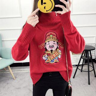 Caishen Appliqu  Mock-neck Sweater