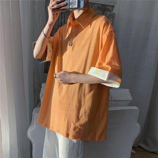Short-sleeve Tie-dyed Trim Polo Shirt