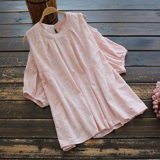 Cold-shoulder Floral Embroidered Blouse