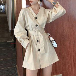 Long-sleeve Mini A-line Dress Almond - One Size