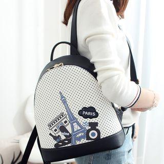 Paris Print Colour Block Backpack