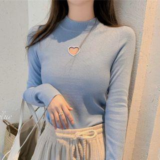 Heart Cutout Mock-neck Knit Top