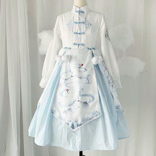 Set: Sleeveless Dress + Frog Buttoned Top