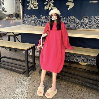 Plain Crewneck Loose-fit Long-sleeve Knit Dress