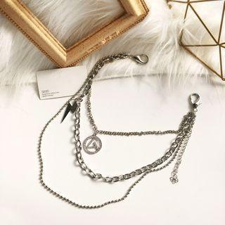 Rhinestone Lightning Pendant Layered Necklace Silver - One Size