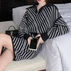 Half-zip Striped Sweater 2419 - Sweater - Black & White - One Size