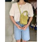 Puff-sleeve Square Neck Eyelet Blouse White - One Size