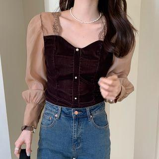 Two-tone Velvet Panel Blouse