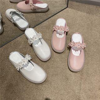 Faux Pearl Floral Flat Mules