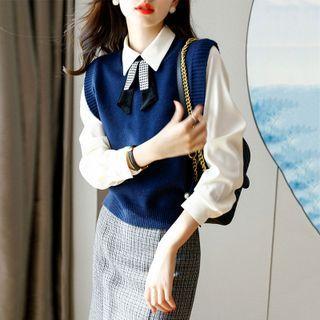 Sweater Vest / Blouse / Plaid Midi Mermaid Skirt