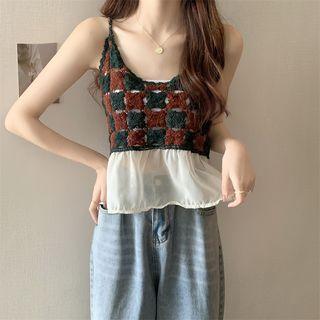 Plaid Panel Flowy Camisole Top