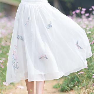Butterfly Embroidered Midi Skirt