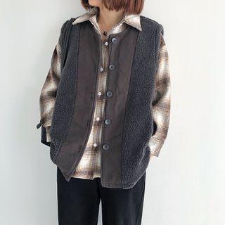 Fleece Panel Button-up Vest