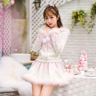 Furry Trim Pleated Skirt