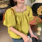 Puff-sleeve Square Neck Blouse Fruit Green - One Size