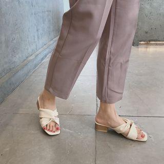 Cross-strap Square Toe Block Heel Slide Sandals