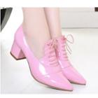 Block Heel Lace-up Pointy Loafers