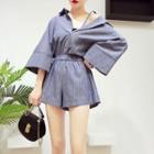 3/4-sleeve Pinstriped Playsuit
