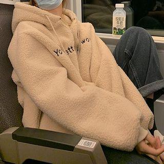 Lettering Zip-up Fleece Hoodie