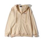 Letter Embroidered Zip-up Hoodie Almond - One Size