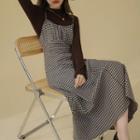 Set: Plaid Midi A-line Overall Dress + Long-sleeve Mock-neck Top