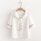 Short-sleeve Sailor Collar Cartoon Print T-shirt