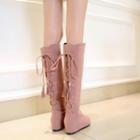 Hidden-wedge Lace-up Back Tall Boots
