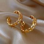 925 Sterling Silver Chain Open-hoop Earring 1 Pair - Gold - One Size