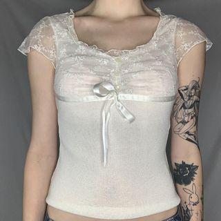 Plain Lace Paneled Short Sleeve T-shirt