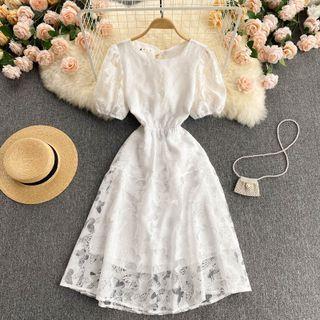 Butterfly Cutout Open-back Puff-sleeve Dress
