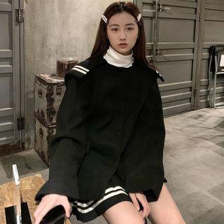 Sailor Collar Button Jacket / Striped Mini A-line Skirt