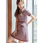 Striped Short-sleeve Knit Mini Dress