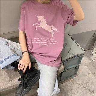 Unicorn Print Lettering Short-sleeve T-shirt