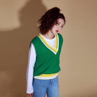 Color-block Ribbed Knit Vest