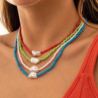 Faux Pearl Pendant Bead Necklace