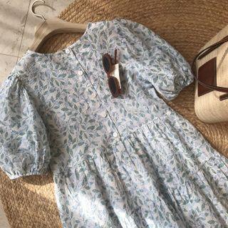 Short-sleeve Leaves Print Dress