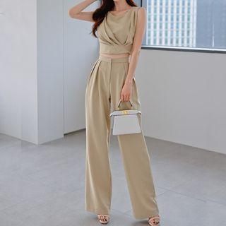 Set: Crop Tank Top + High Waist Wide Leg Pants
