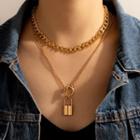 Lock Pendant Layered Alloy Necklace 16808 - 1 Pc - Gold - One Size