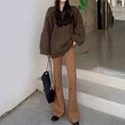 Cable Knit Sweater / Striped Boot-cut Pants