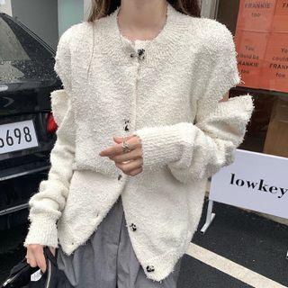 Detachable Sleeve Cardigan / Pleated Mini A-line Skirt