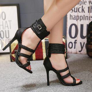 Woven Strap Ankle Strap Heel Sandals