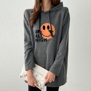 Smile-patched Napped Long Hoodie