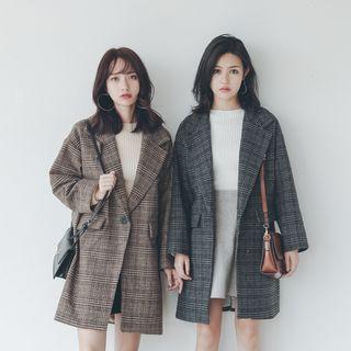 Plaid Notch Lapel Single-button Coat