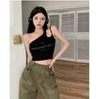 One-shoulder Lettering Camisole Top / Baggy Pants