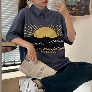 Sun Print Short-sleeve Polo Shirt