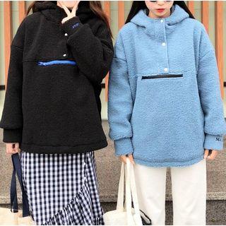 Embroidered Buttoned Fleece Hoodie