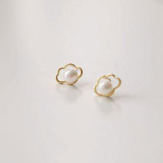Sterling Silver Faux Pearl Cloud Stud Earring