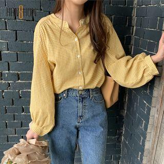Gingham Button-up Blouse